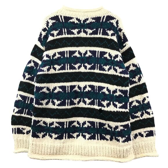 Vintage Mens Hand Knit Print Sweater Chunky Wool Winter size L - Picture 2 of 9